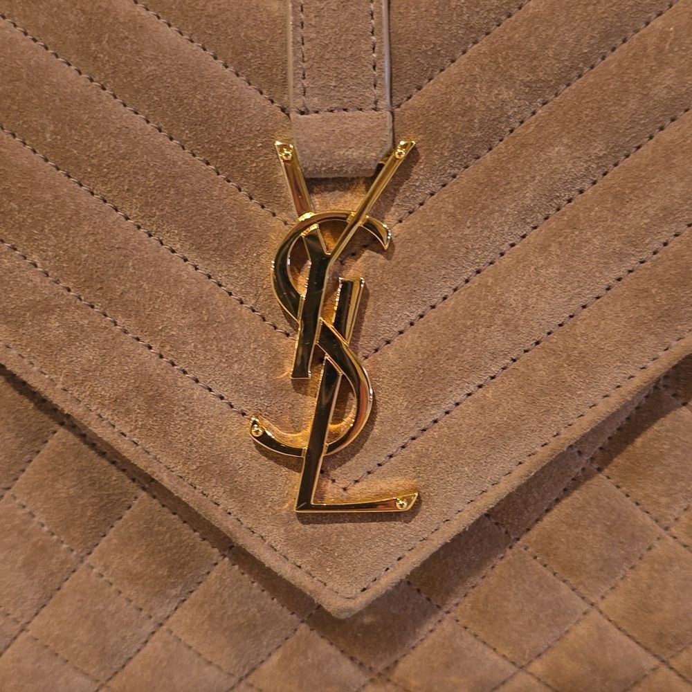 Yves Saint Laurent Tan  Quilted Suede Crossbody Envelope Bag, NWOT - Picture 16 of 16